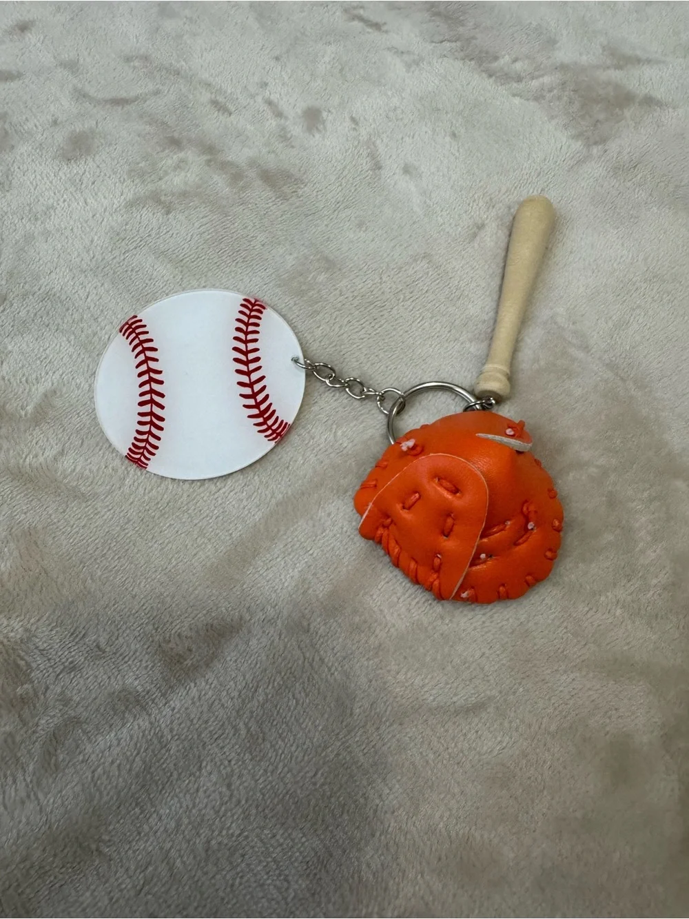 Baseball & Mini Glove Keychain - White Baseball with Yellow Glove